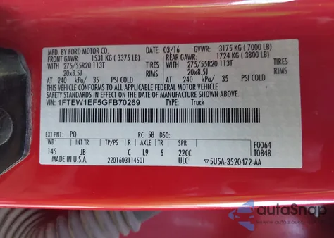 2016 Ford F-150 Xlt z USA, uszkodzony, nr VIN 1FTEW1EF5GFB70269